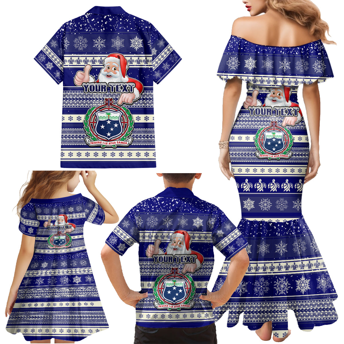 Custom Samoa Christmas Family Matching Mermaid Dress and Hawaiian Shirt The Santa Coat of Arms with Samoa Bracelet Pattern LT03 - Polynesian Pride