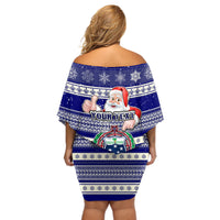 Custom Samoa Christmas Off Shoulder Short Dress The Santa Coat of Arms with Samoa Bracelet Pattern LT03 - Polynesian Pride