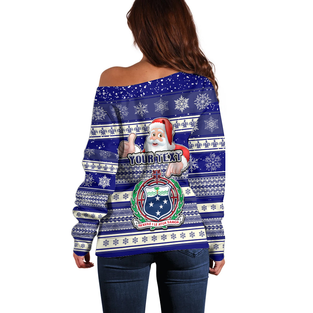 Custom Samoa Christmas Off Shoulder Sweater The Santa Coat of Arms with Samoa Bracelet Pattern LT03 - Polynesian Pride