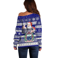 Custom Samoa Christmas Off Shoulder Sweater The Santa Coat of Arms with Samoa Bracelet Pattern LT03 - Polynesian Pride