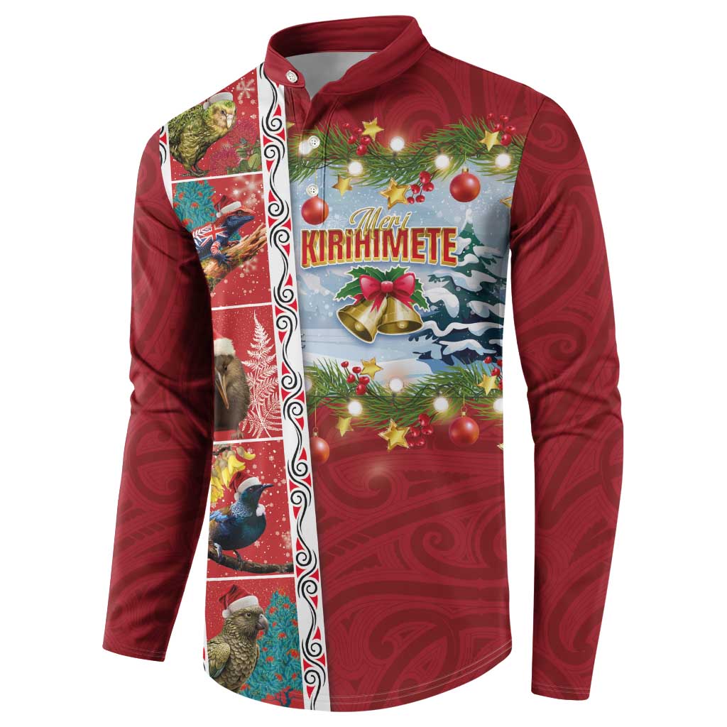 New Zealand Merry Christmas Button Sweatshirt Maori Animals, Koru Tattoo - Red Xmas Style LT03 - Polynesian Pride