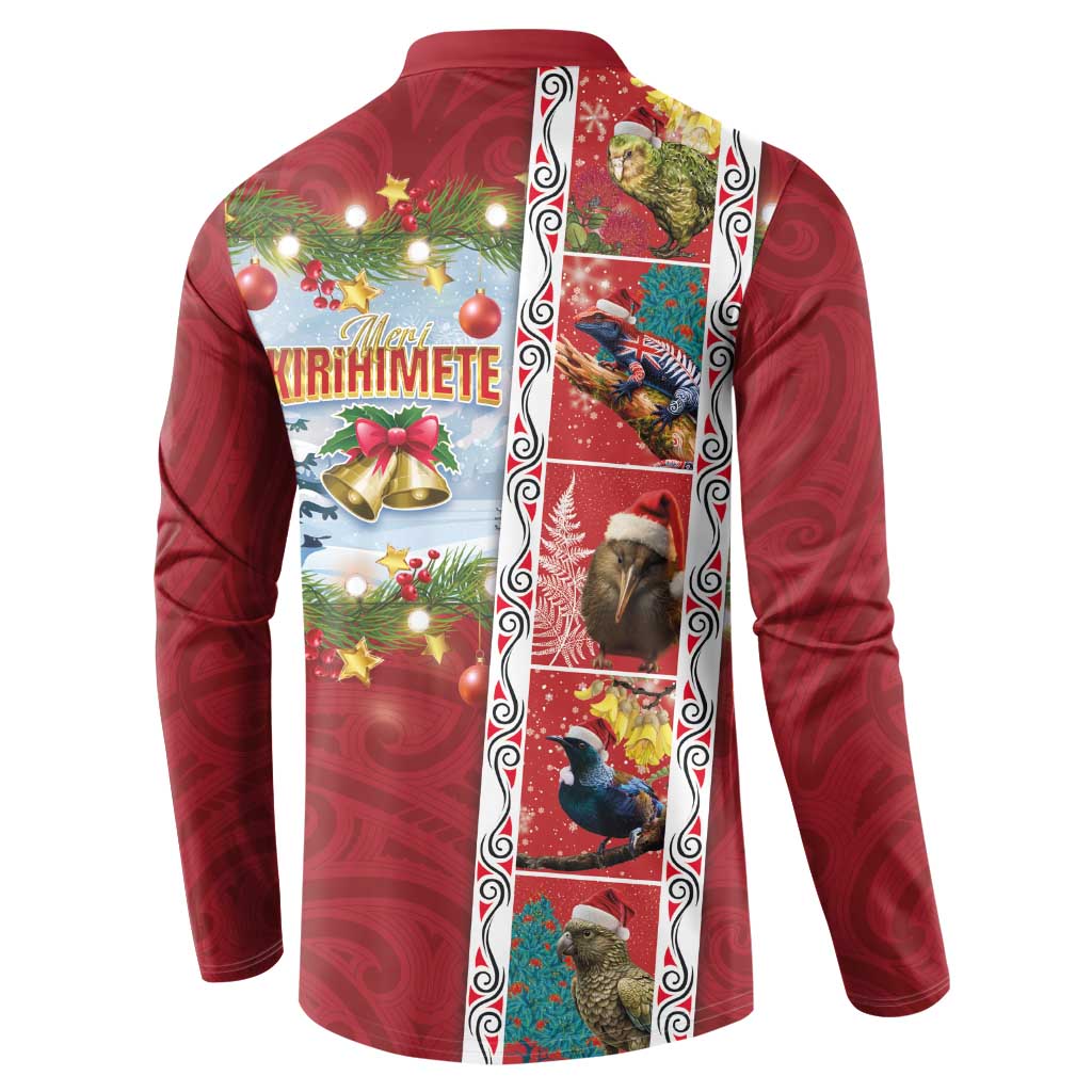 New Zealand Merry Christmas Button Sweatshirt Maori Animals, Koru Tattoo - Red Xmas Style LT03 - Polynesian Pride