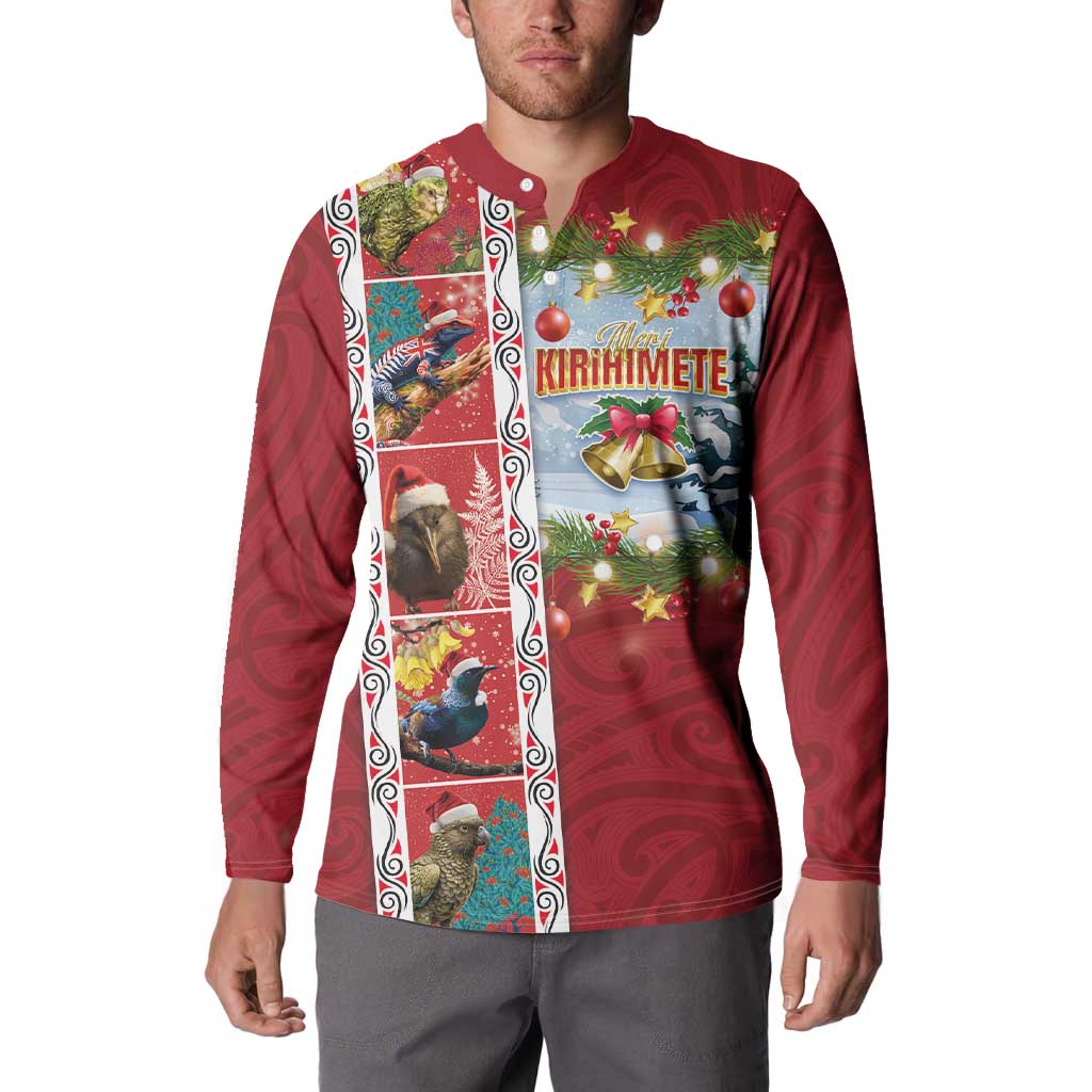 New Zealand Merry Christmas Button Sweatshirt Maori Animals, Koru Tattoo - Red Xmas Style LT03 - Polynesian Pride