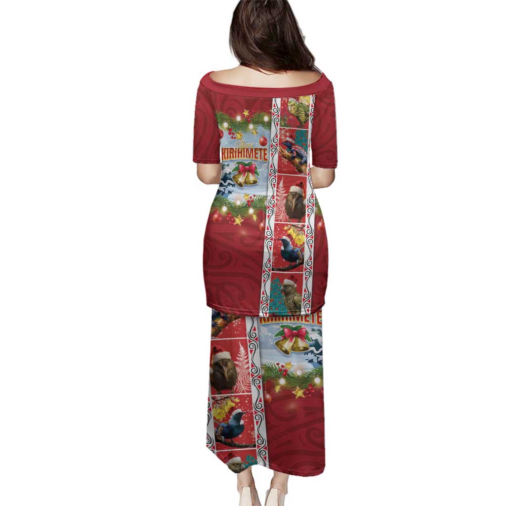 New Zealand Merry Christmas Family Matching Puletasi and Hawaiian Shirt Maori Animals, Koru Tattoo - Red Xmas Style