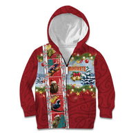 New Zealand Merry Christmas Kid Hoodie Maori Animals, Koru Tattoo - Red Xmas Style