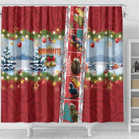 New Zealand Merry Christmas Shower Curtain Maori Animals, Koru Tattoo - Red Xmas Style
