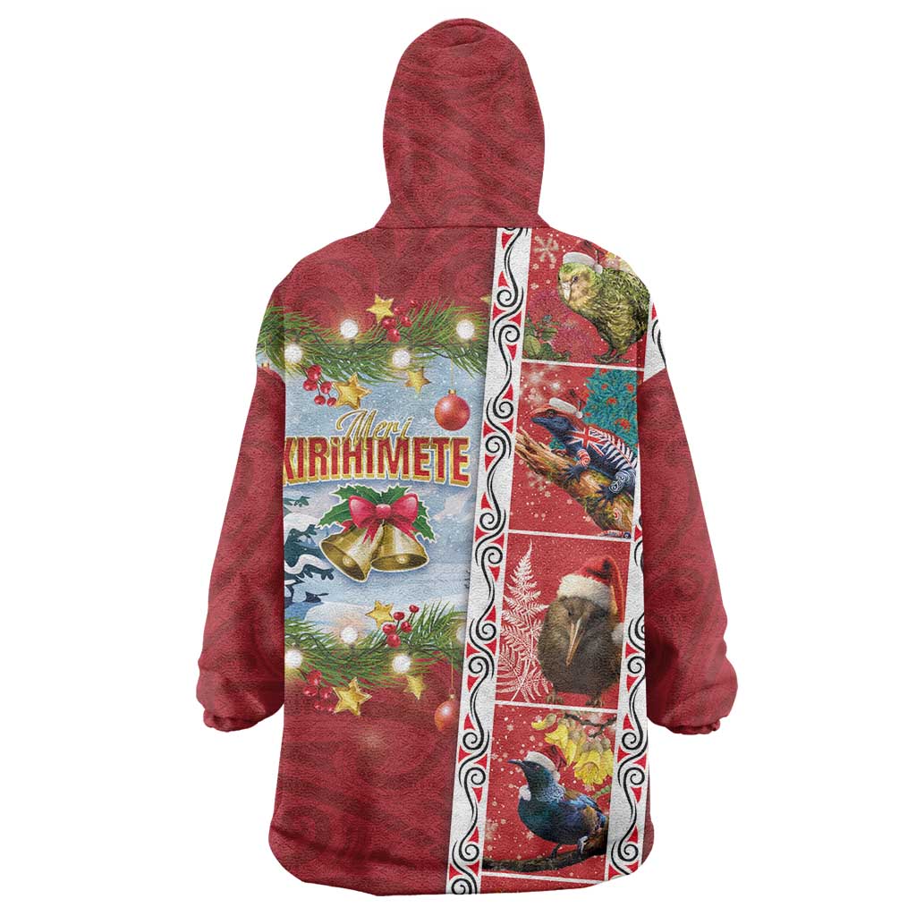 New Zealand Merry Christmas Wearable Blanket Hoodie Maori Animals, Koru Tattoo - Red Xmas Style