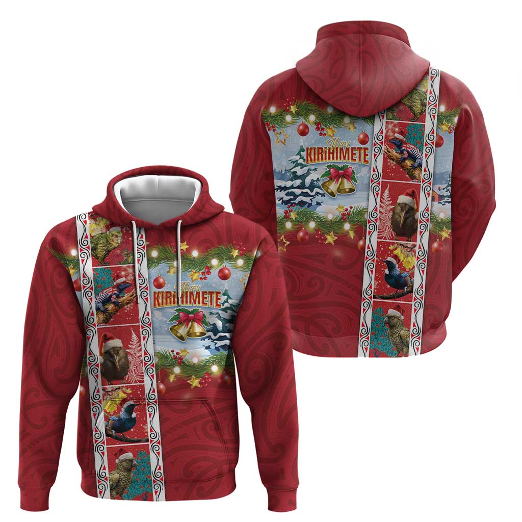 New Zealand Merry Christmas Zip Hoodie Maori Animals, Koru Tattoo - Red Xmas Style