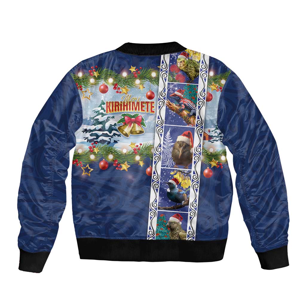 New Zealand Merry Christmas Bomber Jacket Maori Animals, Koru Tattoo - Blue Xmas Style