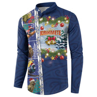 New Zealand Merry Christmas Button Sweatshirt Maori Animals, Koru Tattoo - Blue Xmas Style LT03 - Polynesian Pride
