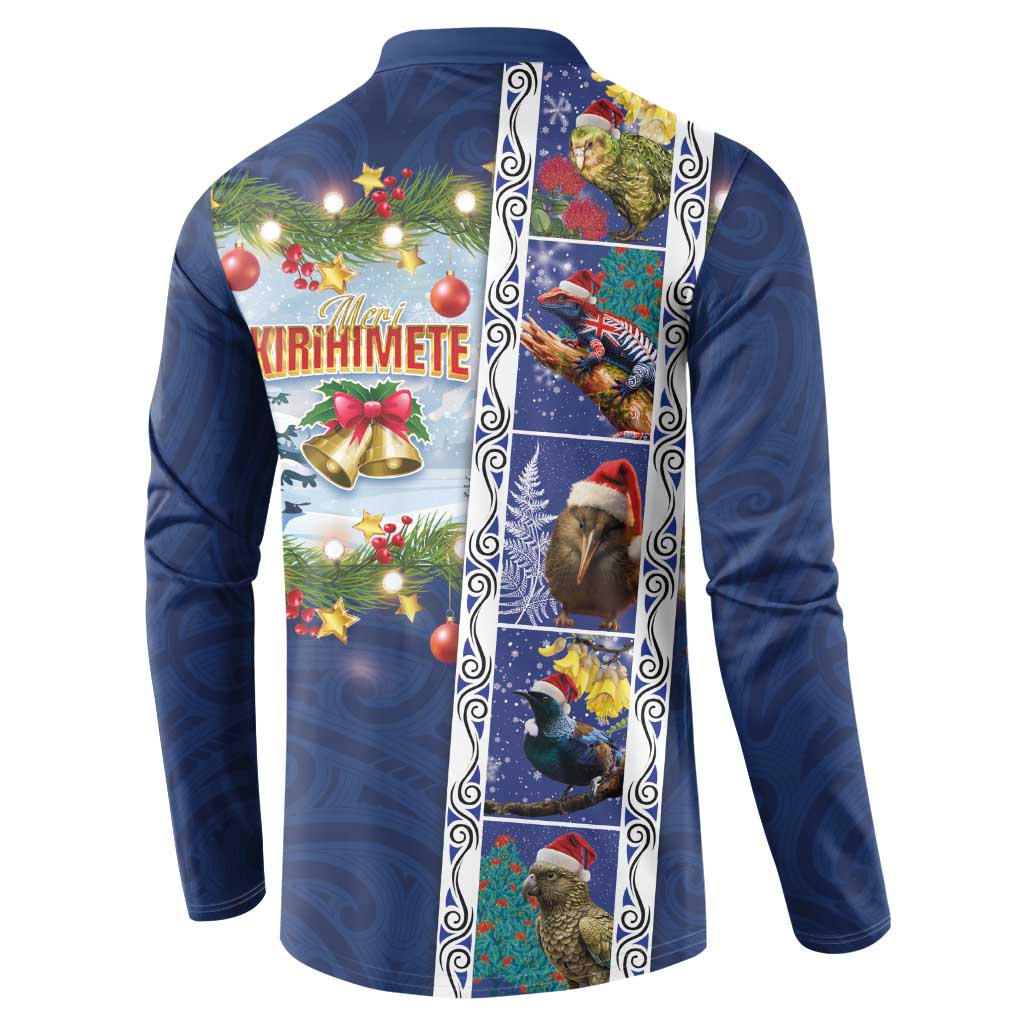 New Zealand Merry Christmas Button Sweatshirt Maori Animals, Koru Tattoo - Blue Xmas Style LT03 - Polynesian Pride
