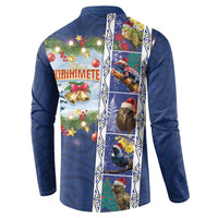 New Zealand Merry Christmas Button Sweatshirt Maori Animals, Koru Tattoo - Blue Xmas Style LT03 - Polynesian Pride