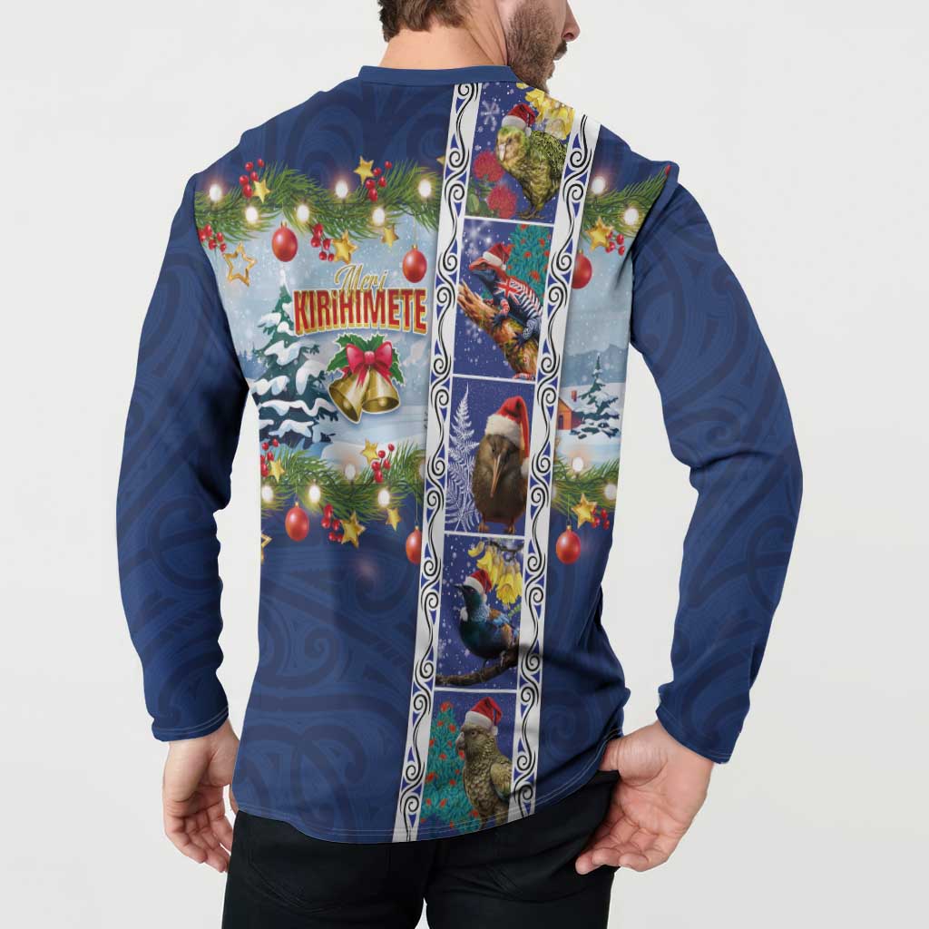New Zealand Merry Christmas Button Sweatshirt Maori Animals, Koru Tattoo - Blue Xmas Style LT03 - Polynesian Pride