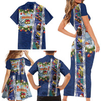 New Zealand Merry Christmas Family Matching Short Sleeve Bodycon Dress and Hawaiian Shirt Maori Animals, Koru Tattoo - Blue Xmas Style