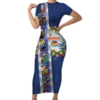 New Zealand Merry Christmas Family Matching Short Sleeve Bodycon Dress and Hawaiian Shirt Maori Animals, Koru Tattoo - Blue Xmas Style