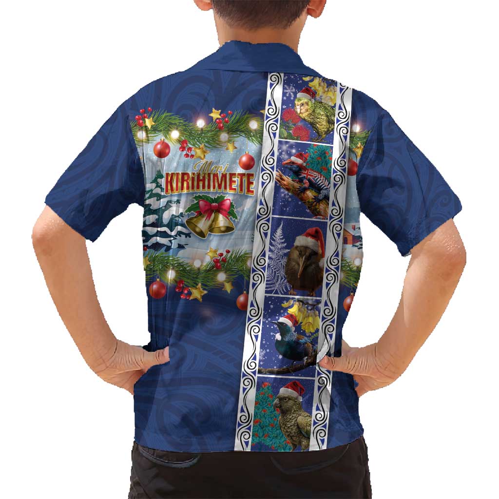 New Zealand Merry Christmas Family Matching Summer Maxi Dress and Hawaiian Shirt Maori Animals, Koru Tattoo - Blue Xmas Style LT03 - Polynesian Pride