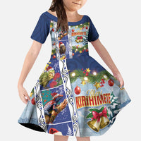 New Zealand Merry Christmas Family Matching Summer Maxi Dress and Hawaiian Shirt Maori Animals, Koru Tattoo - Blue Xmas Style LT03 Daughter's Dress Blue - Polynesian Pride