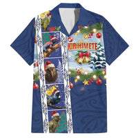 New Zealand Merry Christmas Family Matching Summer Maxi Dress and Hawaiian Shirt Maori Animals, Koru Tattoo - Blue Xmas Style LT03 Dad's Shirt - Short Sleeve Blue - Polynesian Pride
