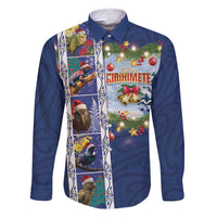 New Zealand Merry Christmas Family Matching Summer Maxi Dress and Hawaiian Shirt Maori Animals, Koru Tattoo - Blue Xmas Style LT03 Dad's Shirt - Long Sleeve Blue - Polynesian Pride