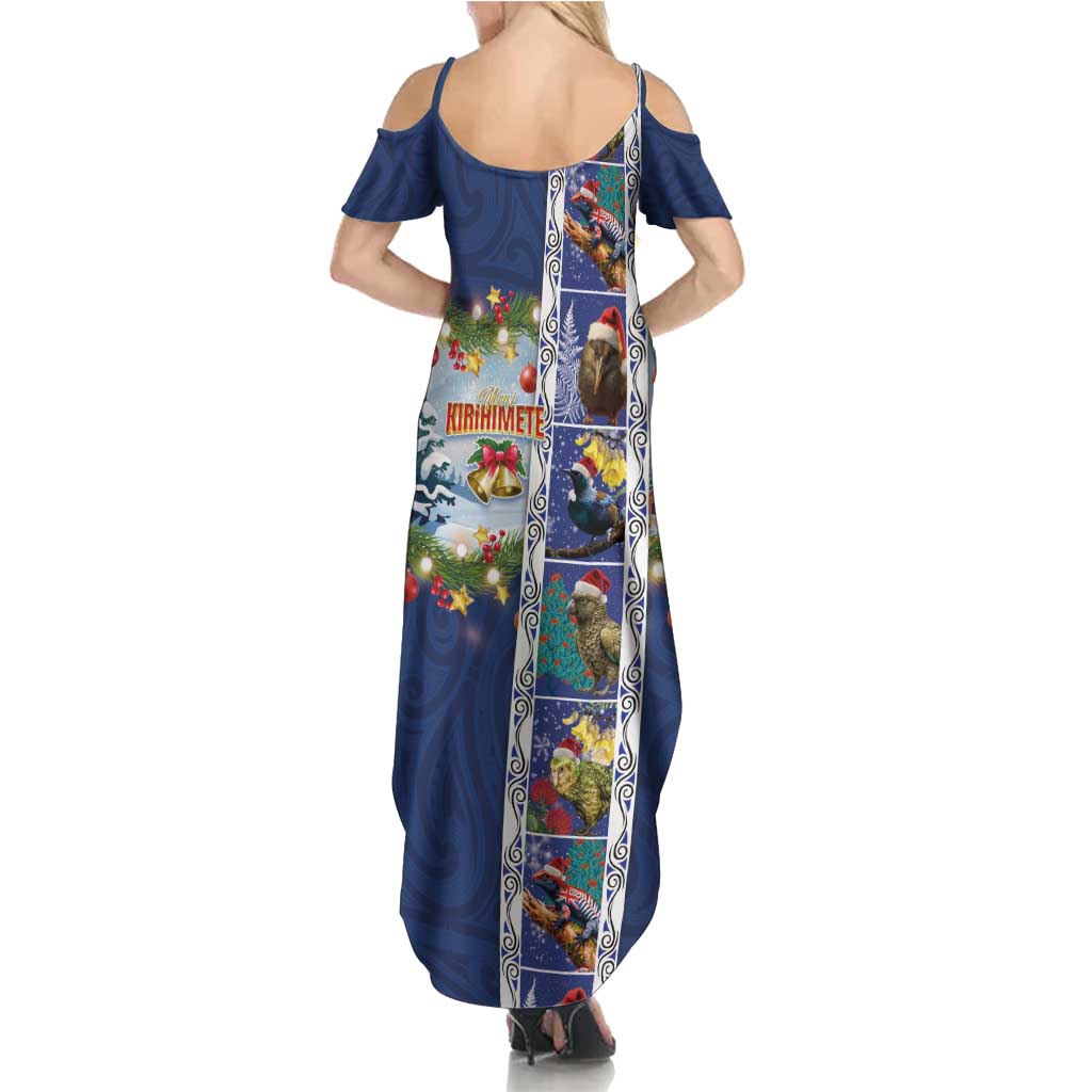 New Zealand Merry Christmas Family Matching Summer Maxi Dress and Hawaiian Shirt Maori Animals, Koru Tattoo - Blue Xmas Style LT03 - Polynesian Pride