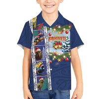 New Zealand Merry Christmas Family Matching Summer Maxi Dress and Hawaiian Shirt Maori Animals, Koru Tattoo - Blue Xmas Style LT03 Son's Shirt Blue - Polynesian Pride