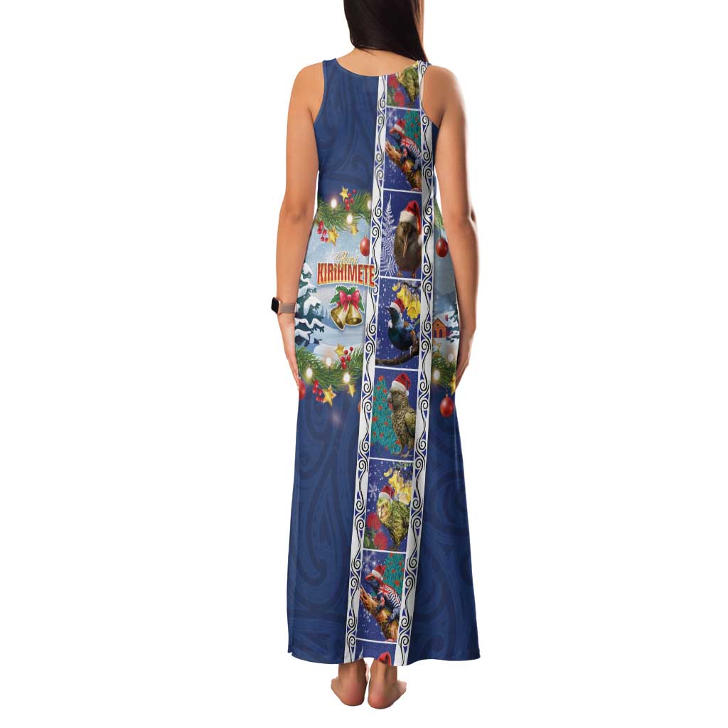 New Zealand Merry Christmas Family Matching Tank Maxi Dress and Hawaiian Shirt Maori Animals, Koru Tattoo - Blue Xmas Style