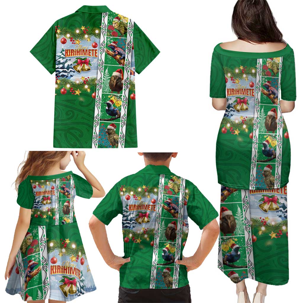 New Zealand Merry Christmas Family Matching Puletasi and Hawaiian Shirt Maori Animals, Koru Tattoo - Green Xmas Style