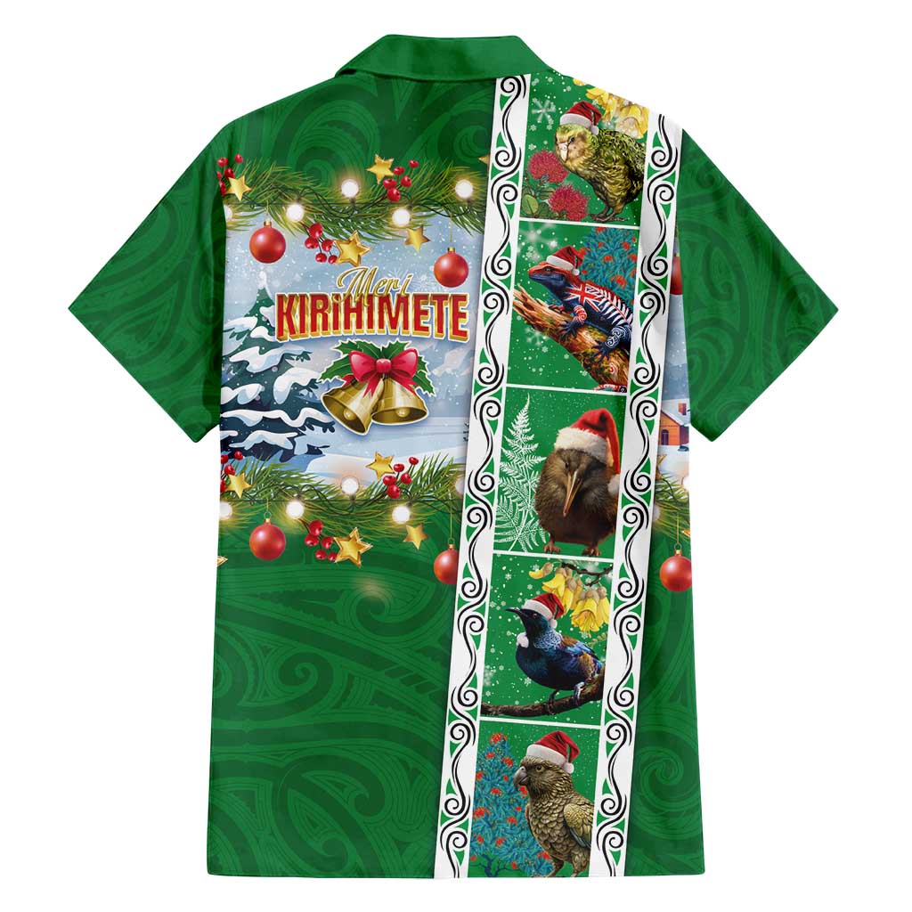 New Zealand Merry Christmas Family Matching Tank Maxi Dress and Hawaiian Shirt Maori Animals, Koru Tattoo - Green Xmas Style