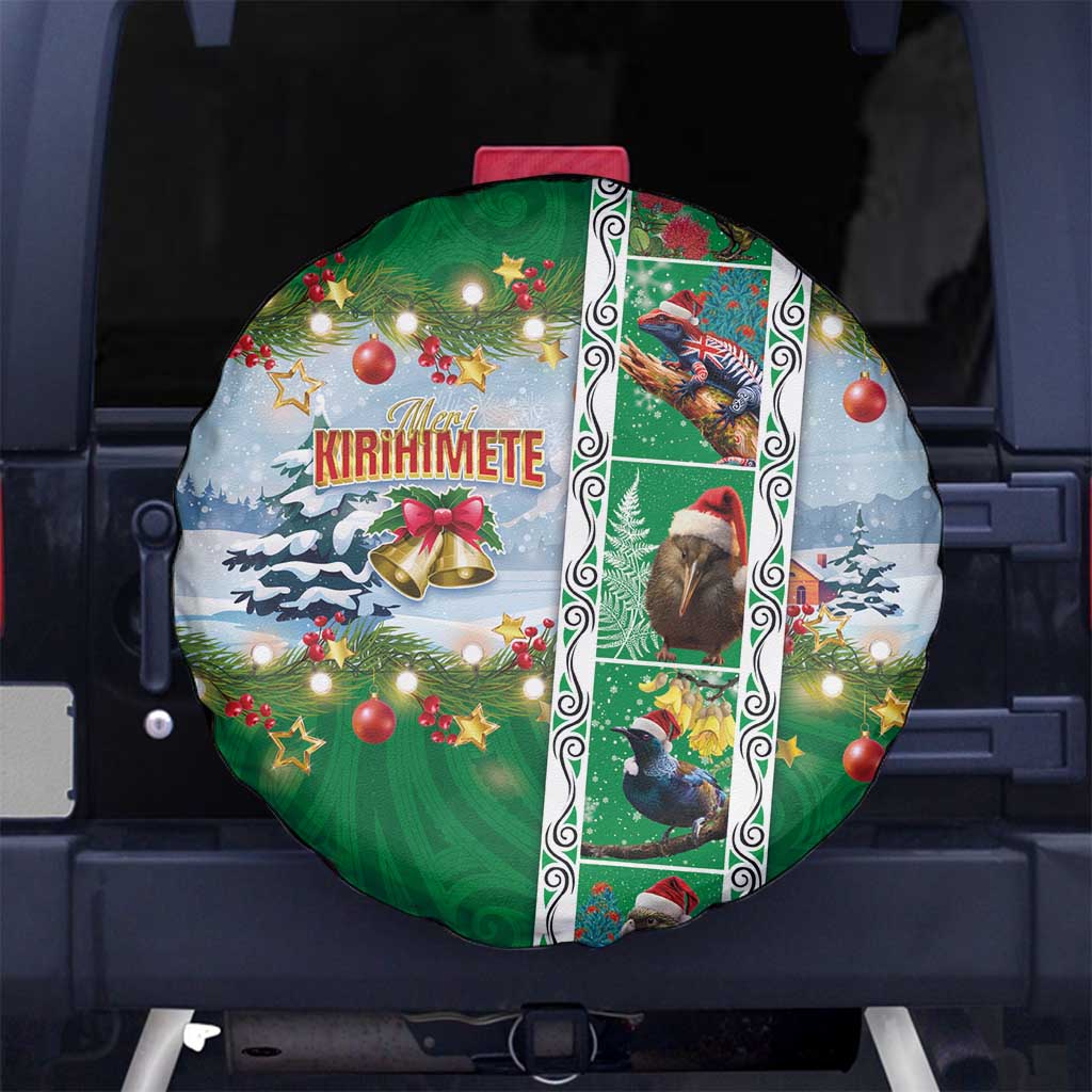 New Zealand Merry Christmas Spare Tire Cover Maori Animals, Koru Tattoo - Green Xmas Style LT03 - Polynesian Pride