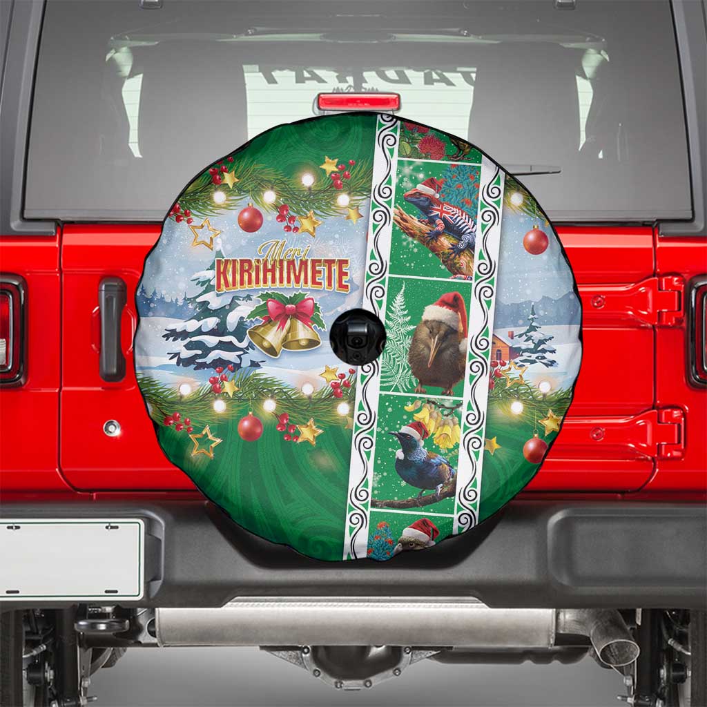 New Zealand Merry Christmas Spare Tire Cover Maori Animals, Koru Tattoo - Green Xmas Style LT03 - Polynesian Pride