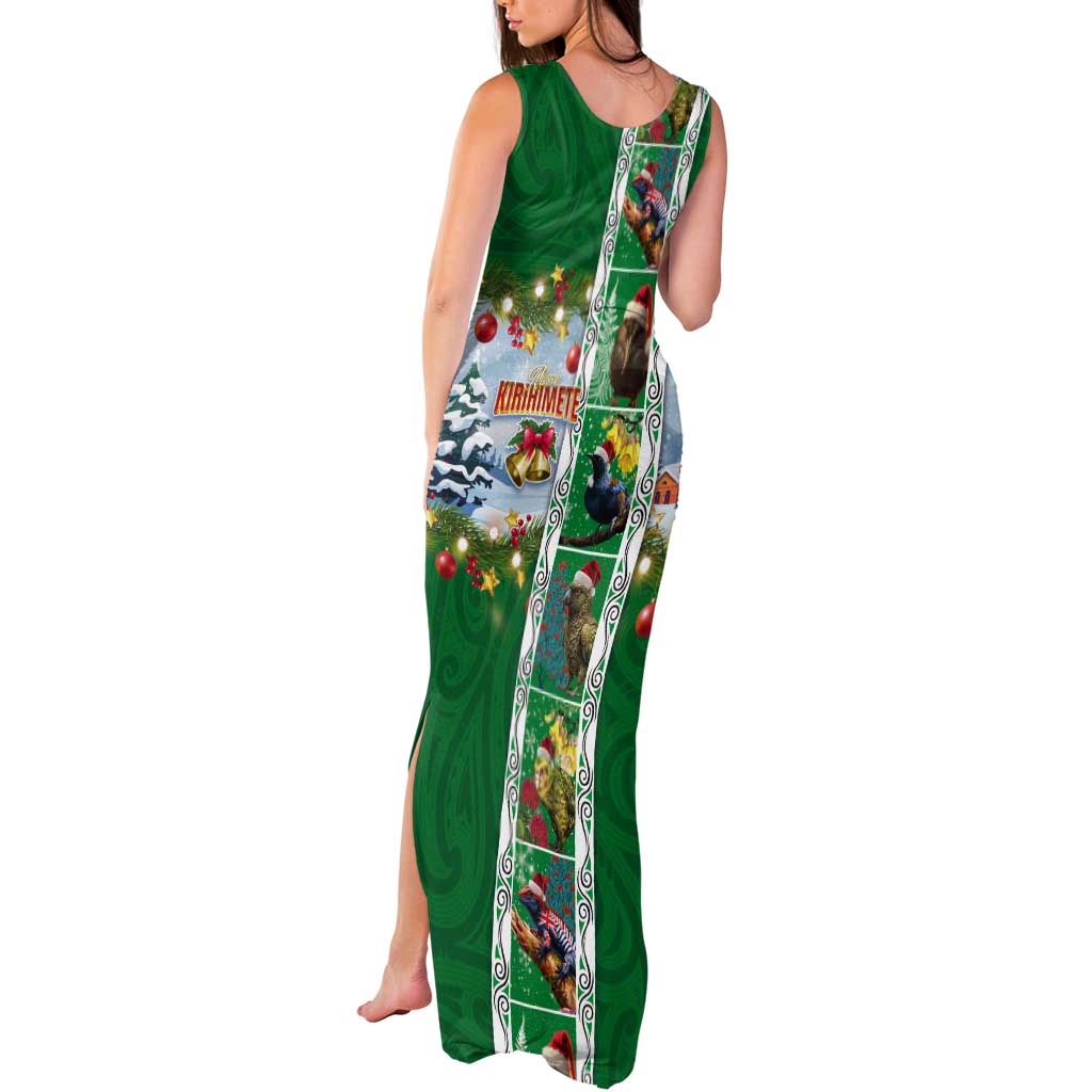 New Zealand Merry Christmas Tank Maxi Dress Maori Animals, Koru Tattoo - Green Xmas Style