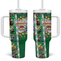 New Zealand Merry Christmas Tumbler With Handle Maori Animals Xmas Style and Koru Tattoo Green Color