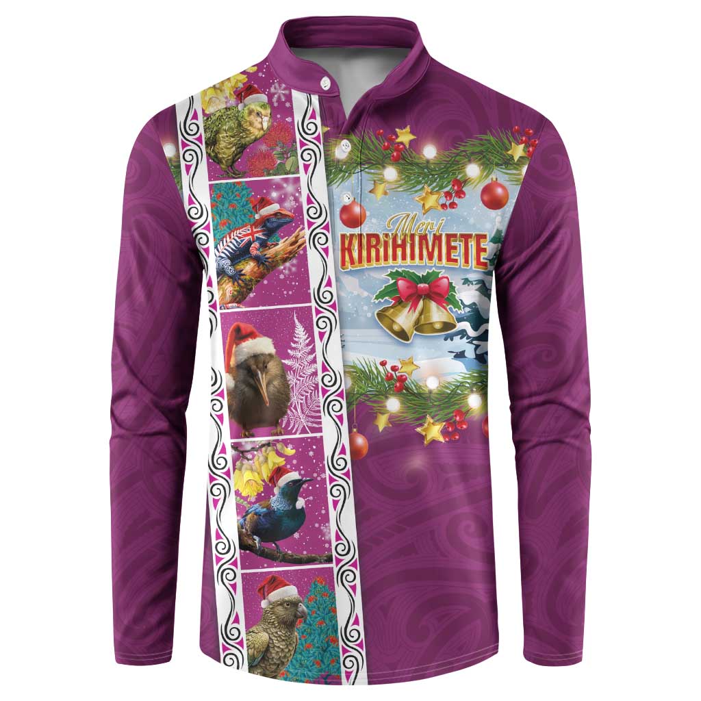 New Zealand Merry Christmas Button Sweatshirt Maori Animals, Koru Tattoo - Pink Xmas Style