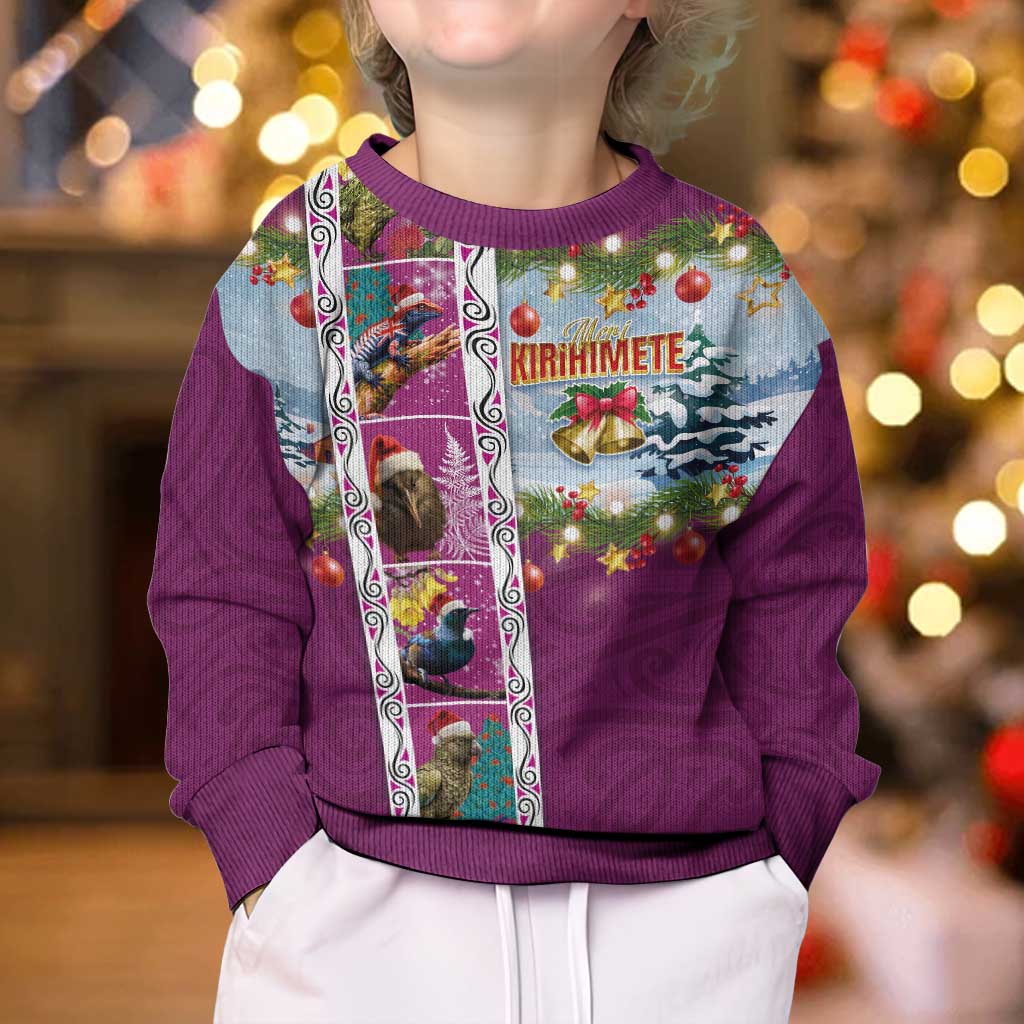 New Zealand Merry Christmas Kid Ugly Christmas Sweater Maori Animals, Koru Tattoo - Pink Xmas Style