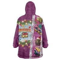 New Zealand Merry Christmas Wearable Blanket Hoodie Maori Animals, Koru Tattoo - Pink Xmas Style