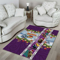 New Zealand Merry Christmas Area Rug Maori Animals, Koru Tattoo - Purple Xmas Style