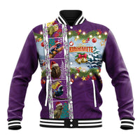 New Zealand Merry Christmas Baseball Jacket Maori Animals, Koru Tattoo - Purple Xmas Style