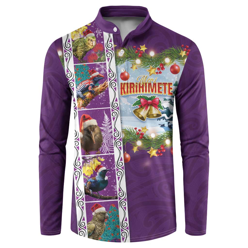 New Zealand Merry Christmas Button Sweatshirt Maori Animals, Koru Tattoo - Purple Xmas Style LT03 Purple - Polynesian Pride