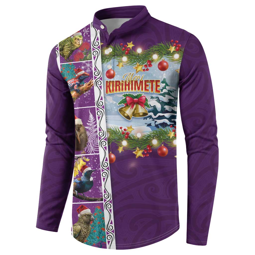 New Zealand Merry Christmas Button Sweatshirt Maori Animals, Koru Tattoo - Purple Xmas Style LT03 - Polynesian Pride