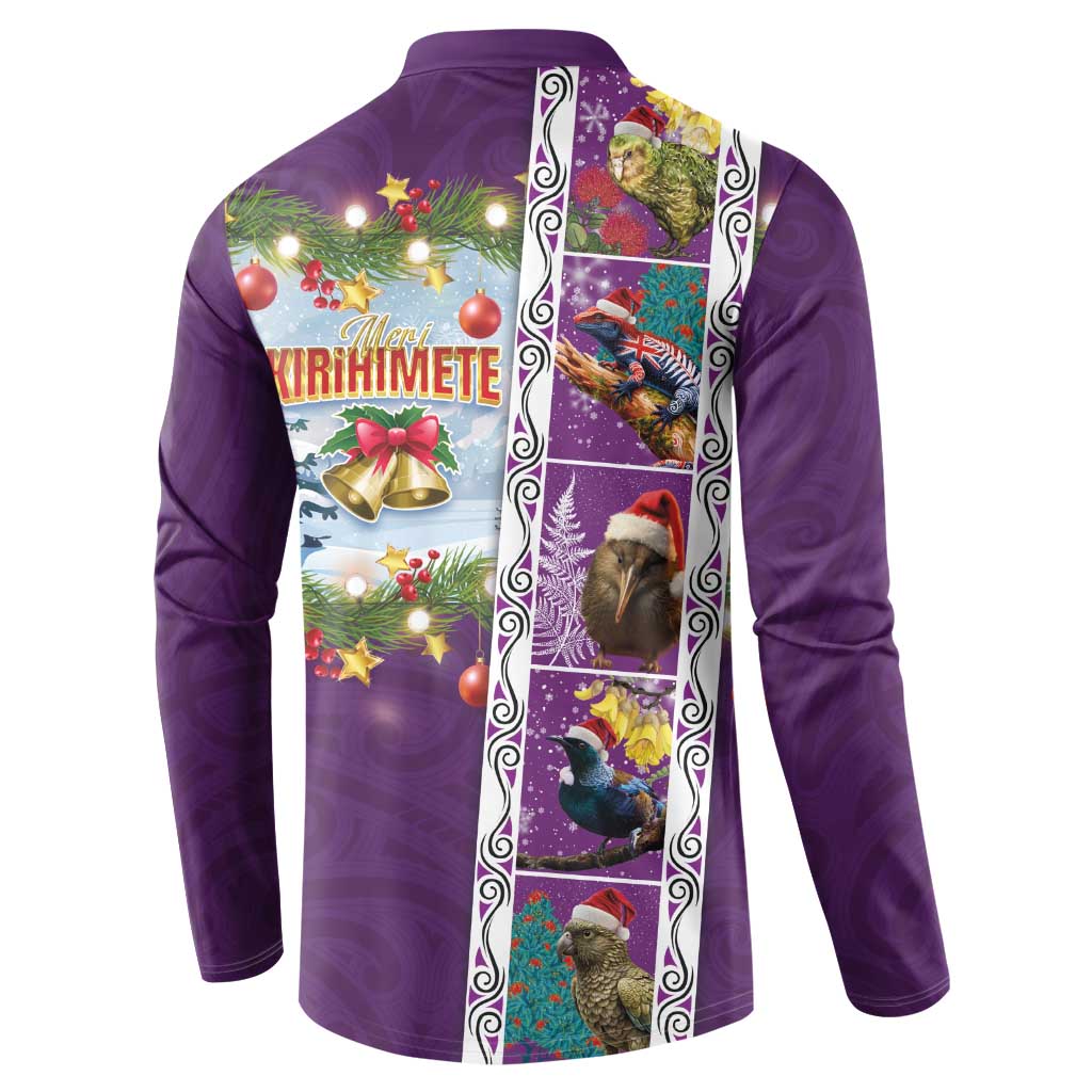 New Zealand Merry Christmas Button Sweatshirt Maori Animals, Koru Tattoo - Purple Xmas Style LT03 - Polynesian Pride