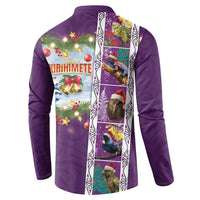 New Zealand Merry Christmas Button Sweatshirt Maori Animals, Koru Tattoo - Purple Xmas Style LT03 - Polynesian Pride