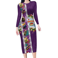 New Zealand Merry Christmas Family Matching Long Sleeve Bodycon Dress and Hawaiian Shirt Maori Animals, Koru Tattoo - Purple Xmas Style