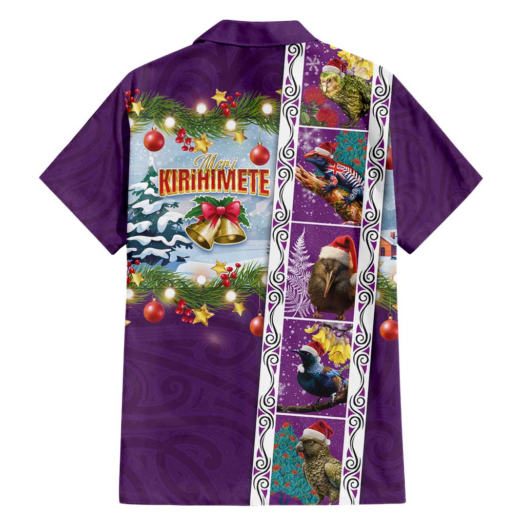New Zealand Merry Christmas Family Matching Off Shoulder Maxi Dress and Hawaiian Shirt Maori Animals, Koru Tattoo - Purple Xmas Style