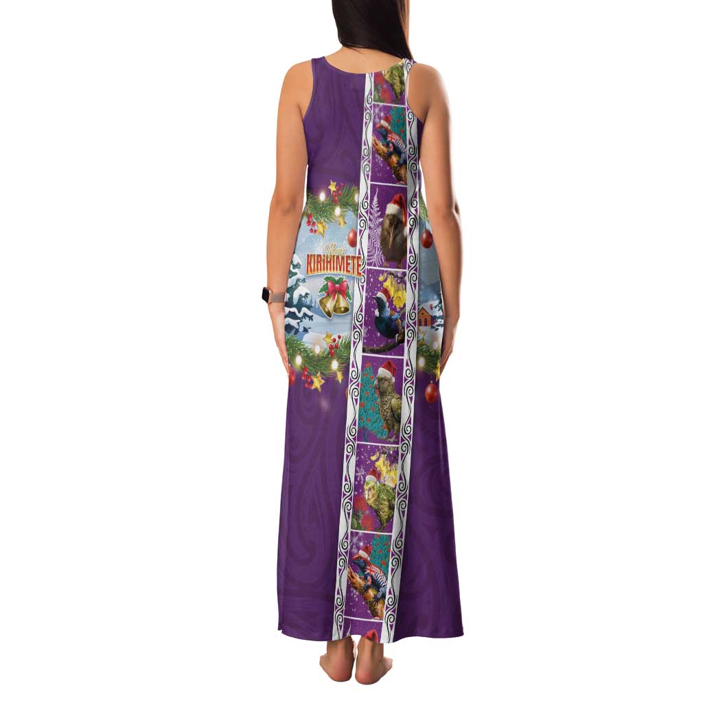 New Zealand Merry Christmas Family Matching Tank Maxi Dress and Hawaiian Shirt Maori Animals, Koru Tattoo - Purple Xmas Style