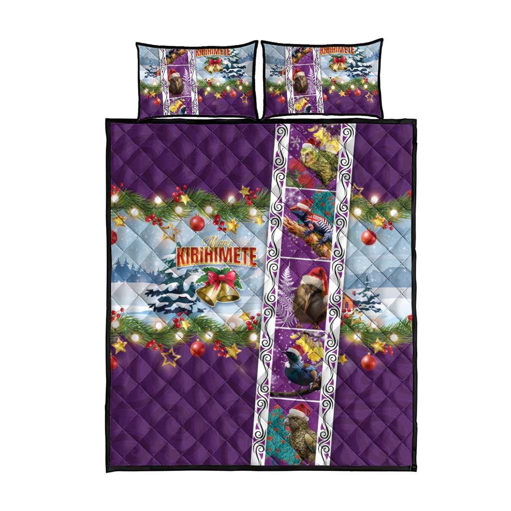 New Zealand Merry Christmas Quilt Bed Set Maori Animals, Koru Tattoo - Purple Xmas Style