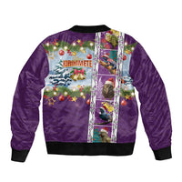 New Zealand Merry Christmas Sleeve Zip Bomber Jacket Maori Animals, Koru Tattoo - Purple Xmas Style