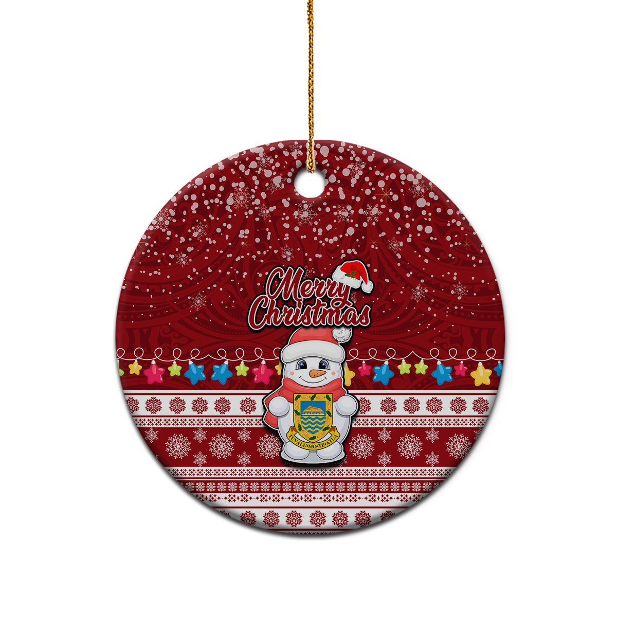 Tuvalu Christmas Ceramic Ornament Snowman and Tuvalu Coat of Arms Maori Tribal Xmas Style LT03 - Polynesian Pride