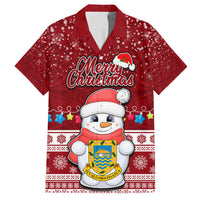 Tuvalu Christmas Family Matching Short Sleeve Bodycon Dress and Hawaiian Shirt Snowman and Tuvalu Coat of Arms Maori Tribal Xmas Style LT03 Dad's Shirt - Short Sleeve Red - Polynesian Pride
