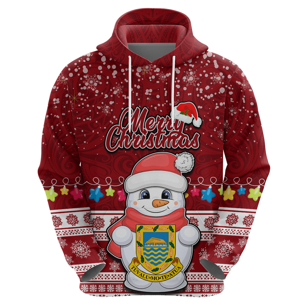 Tuvalu Christmas Hoodie Snowman and Tuvalu Coat of Arms Maori Tribal Xmas Style LT03 - Polynesian Pride