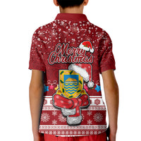 Tuvalu Christmas Kid Polo Shirt Snowman and Tuvalu Coat of Arms Maori Tribal Xmas Style LT03 - Polynesian Pride